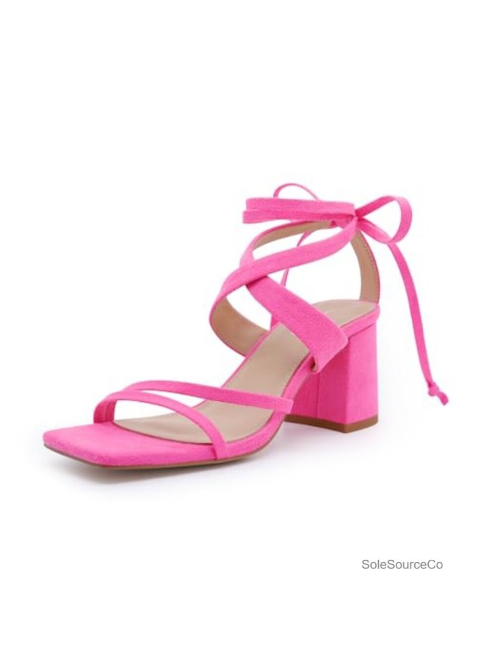Strappy Lace Up Block Heel Sandals Square Toe Ankle Wrap Dress Shoes